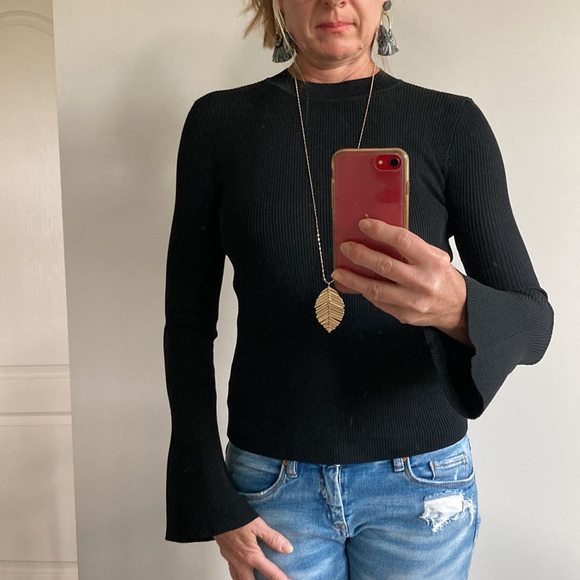 Black Flare Sleeve Ribbed Knit Top - Picture 8 of 8